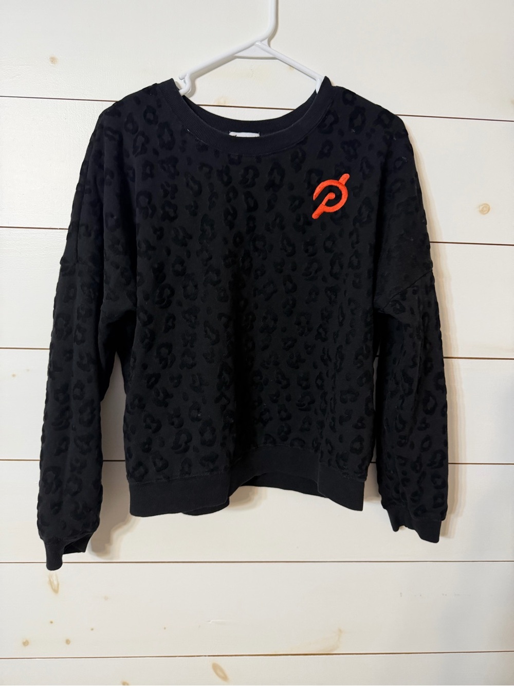 Peloton Black Crewneck Sweater with Red Logo Size M NWOT